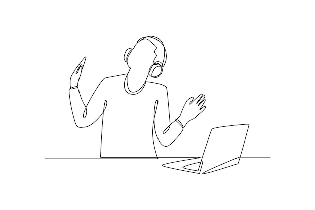 Dibujo continuo de una línea de un hombre equilibrio entre trabajo y vida mientras escucha música Regalo sorpresa equilibrio entre trabajo e vida Administrar bien el tiempo Dibujo de una línea única Ilustración vectorial de diseño