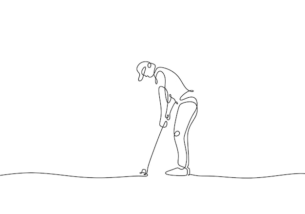 Dibujo continuo de una línea del hombre jugando al golf