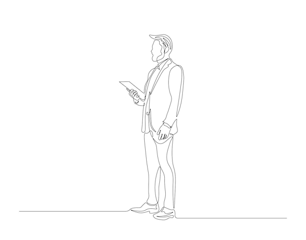 Dibujo continuo de una línea de un hombre de negocios explicando la estrategia Ilustración de un dibujo de una línea