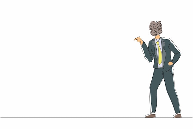 Dibujo continuo de una línea hombre de negocios con garabates redondos en lugar de cabeza hombre enojado discutiendo