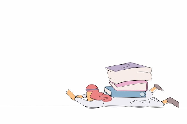 Dibujo continuo de una línea hombre de negocios bajo pesada carga de carpeta de papel de pila Vector de persona cansada