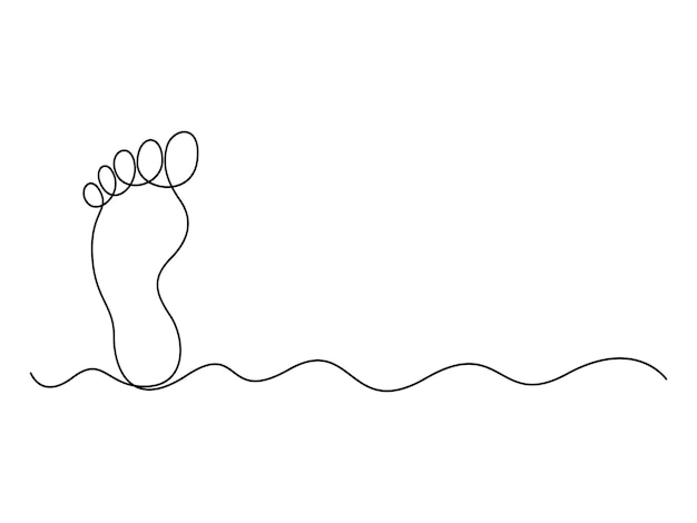 Dibujo continuo de una línea de huellas humanas desnudas ilustrado por vectores