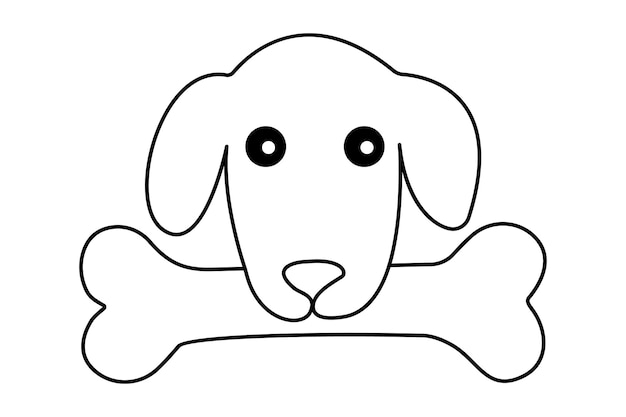 Dibujo continuo de una línea de hueso de perro con ilustración vectorial de contorno