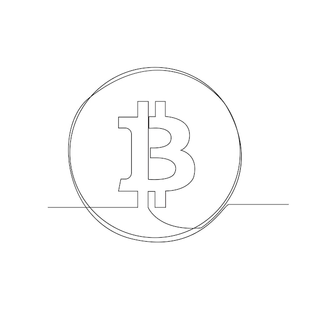 Vector dibujo continuo de una línea del icono de bitcoin en silueta sobre un fondo blanco