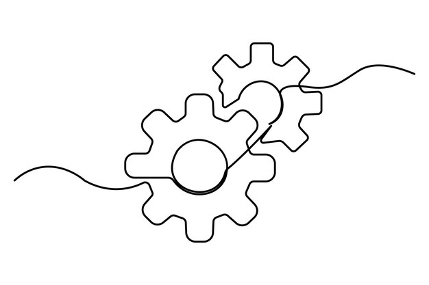 Dibujo continuo de una línea del icono de configuración aislado en la ilustración vectorial de contorno de fondo blanco