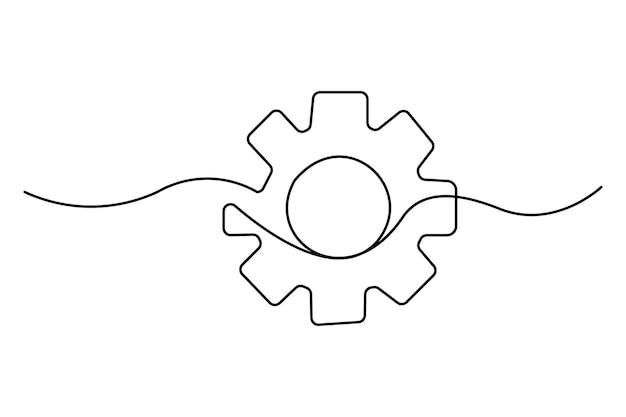 Dibujo continuo de una línea del icono de configuración aislado en la ilustración vectorial de contorno de fondo blanco