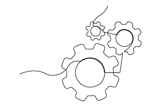 Dibujo continuo de una línea del icono de configuración aislado en la ilustración vectorial de contorno de fondo blanco