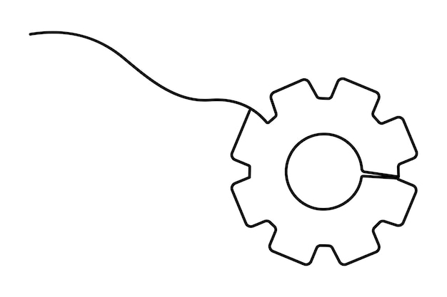 Dibujo continuo de una línea del icono de configuración aislado en la ilustración vectorial de contorno de fondo blanco