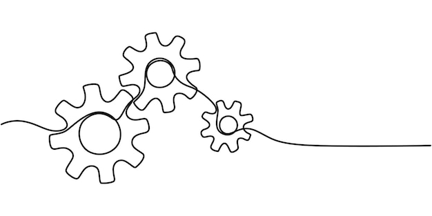 Dibujo continuo de una línea del icono de configuración aislado en el vector de contorno de fondo blanco