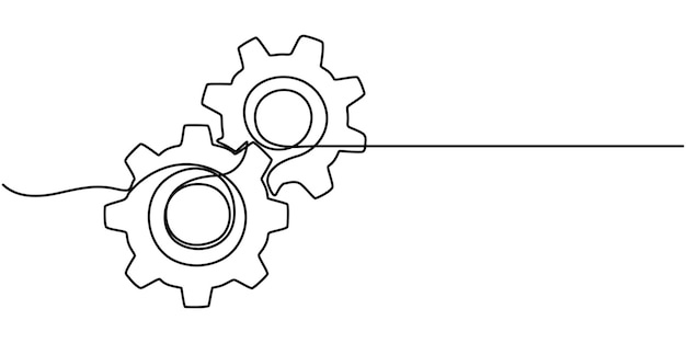 Dibujo continuo de una línea del icono de configuración aislado en el vector de contorno de fondo blanco