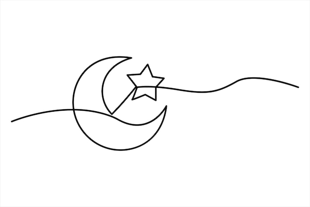 Dibujo continuo de una línea del ícono de la luna Ramadán aislado en ilustración vectorial de fondo blanco