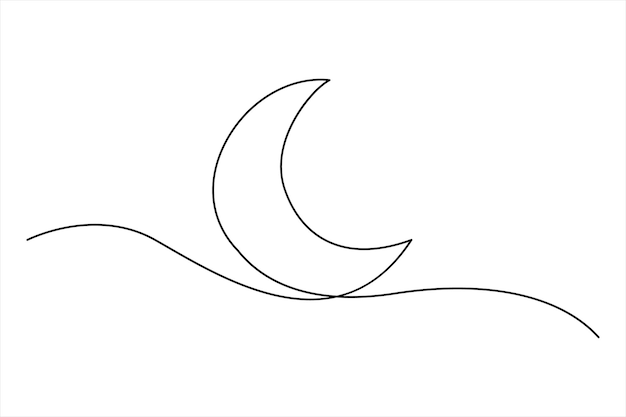 Dibujo continuo de una línea del ícono de la luna Ramadán aislado en ilustración vectorial de fondo blanco