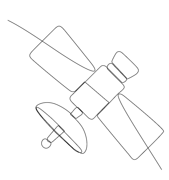 Dibujo continuo de una línea de un icono de satélite. Gráfico vectorial de diseño de dibujo de una sola línea