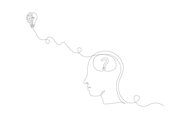 Un dibujo continuo de una línea con la idea del símbolo de la bombilla El concepto de las ideas de pensamiento Ilustración