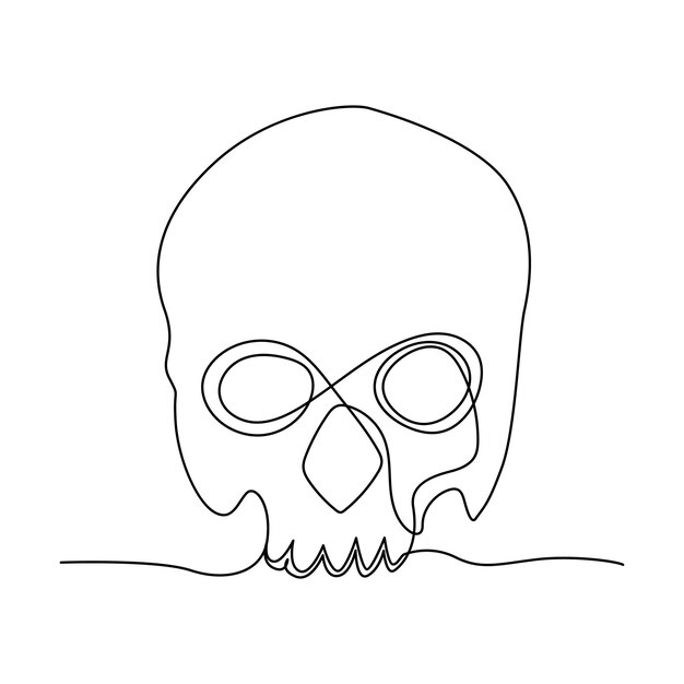 Dibujo continuo de una línea de ilustración de arte vectorial del contorno del cráneo