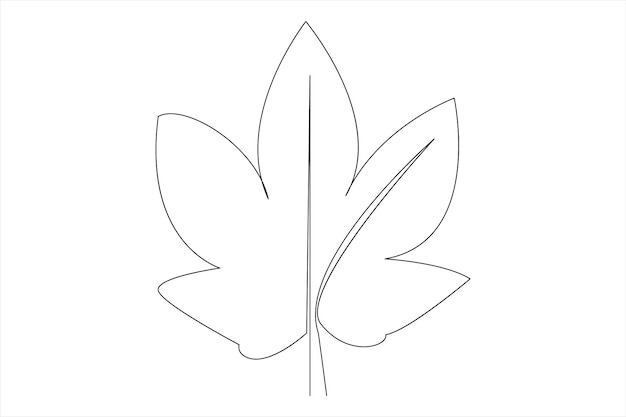 Dibujo continuo de una línea de la ilustración de arte vectorial del contorno de la hoja aislada sobre un fondo blanco
