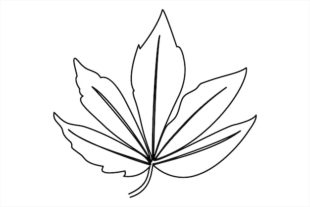 Dibujo continuo de una línea de la ilustración de arte vectorial del contorno de la hoja aislada sobre un fondo blanco