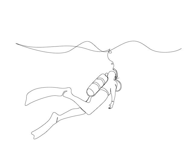 Dibujo continuo de una línea de la ilustración del buzo