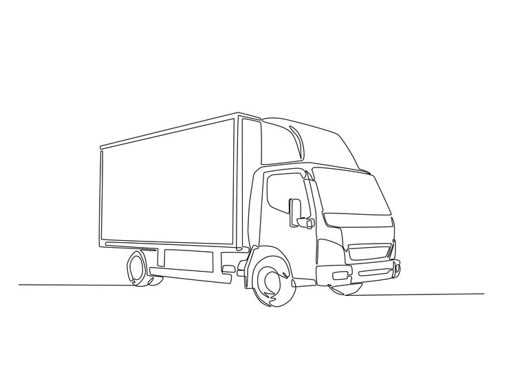 Vector dibujo continuo de una línea de la ilustración del camión de carga