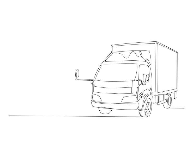 Vector dibujo continuo de una línea de la ilustración del camión de carga