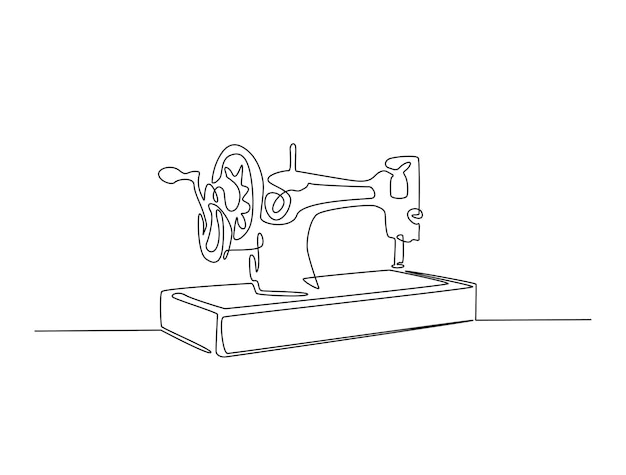 Dibujo continuo de una línea de la ilustración de la máquina de coser de época