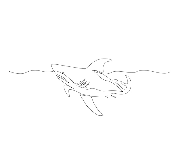 Dibujo continuo de una línea de la ilustración del pez tiburón