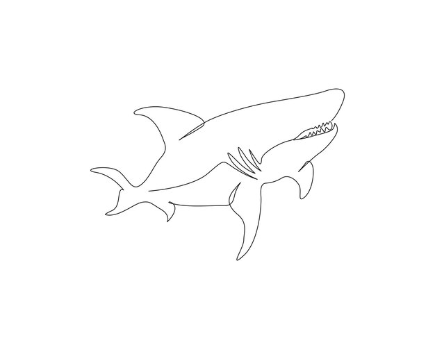 Dibujo continuo de una línea de la ilustración del pez tiburón