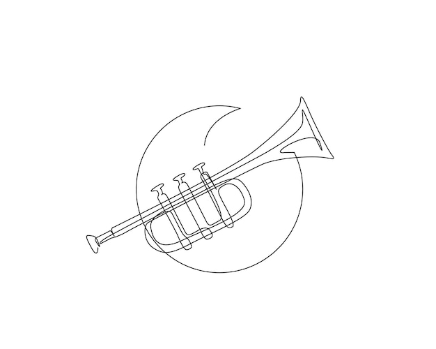 Dibujo continuo de una línea de la ilustración de la trompeta