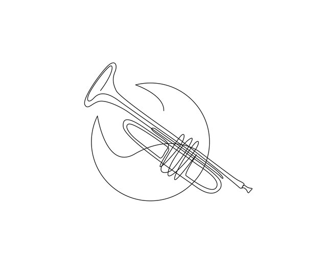 Dibujo continuo de una línea de la ilustración de la trompeta