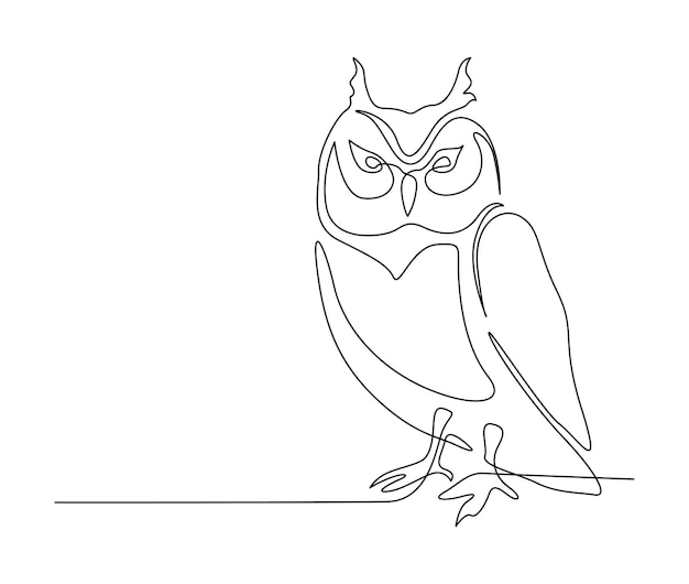 Vector dibujo continuo de una línea de ilustración de vector de arte de línea de búho pájaro simple lechuza