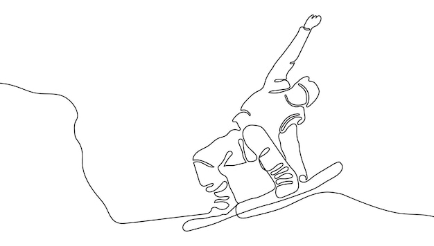 Dibujo continuo de una línea de ilustración de vector de snowboard Persona haciendo deporte de invierno