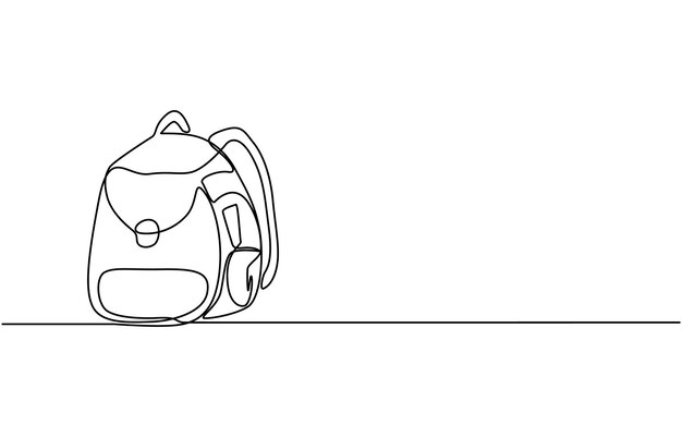 Dibujo continuo de una línea de la ilustración vectorial de la bolsa escolar Vector premium Una sola línea