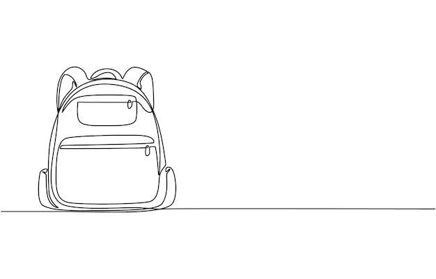 Dibujo continuo de una línea de la ilustración vectorial de la bolsa escolar Vector premium Una sola línea