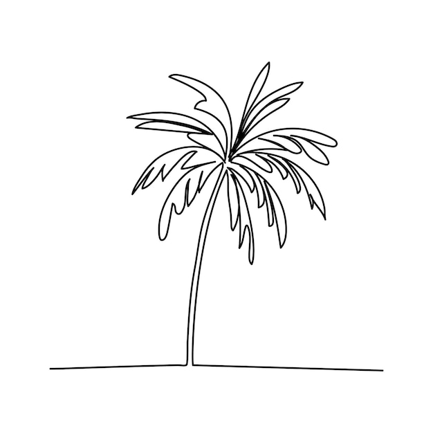Dibujo continuo de una línea de la ilustración vectorial del contorno de la palmera