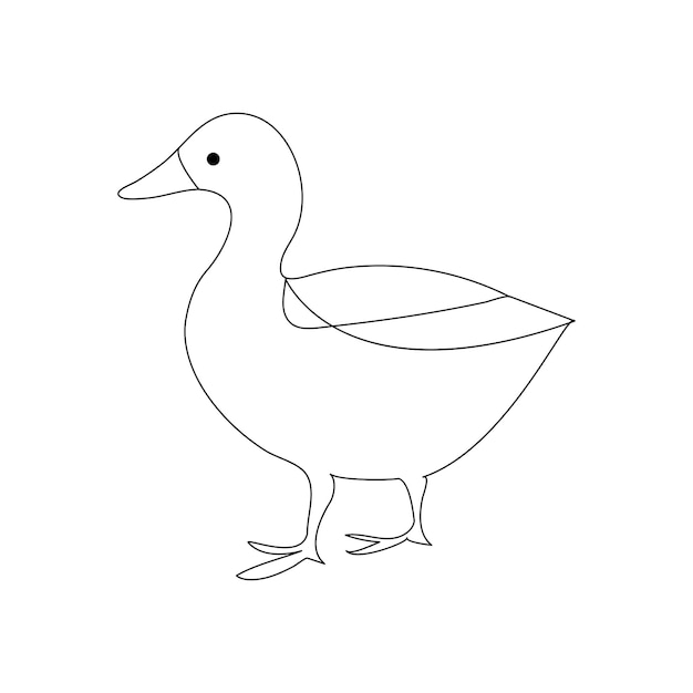 Dibujo continuo de una línea de la ilustración vectorial del contorno del pato