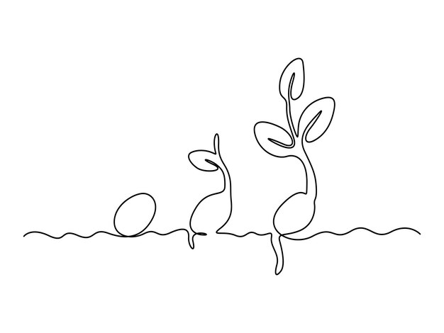 Dibujo continuo de una línea de la ilustración vectorial del contorno de procesamiento del crecimiento de las plantas