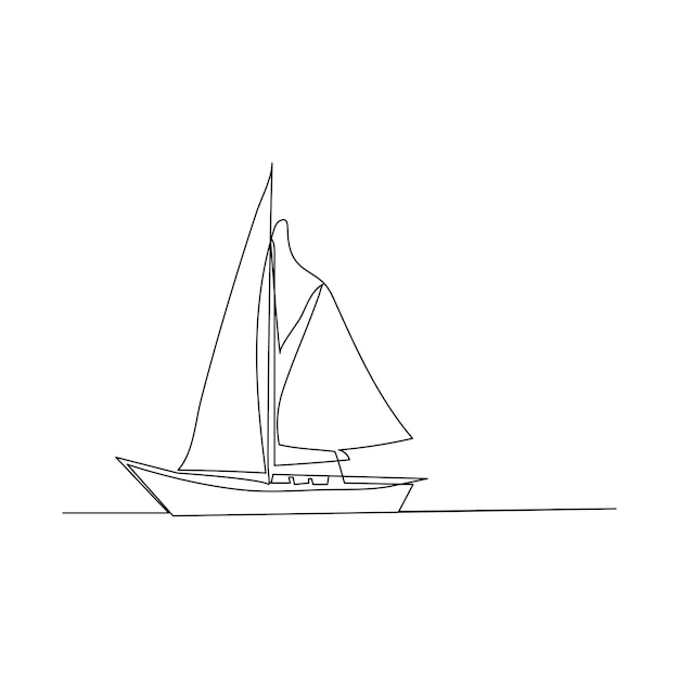 Dibujo continuo de una línea de ilustración vectorial de contorno de velero