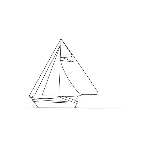 Dibujo continuo de una línea de ilustración vectorial de contorno de velero