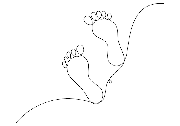 Dibujo continuo de una línea de la ilustración vectorial de la huella humana desnuda