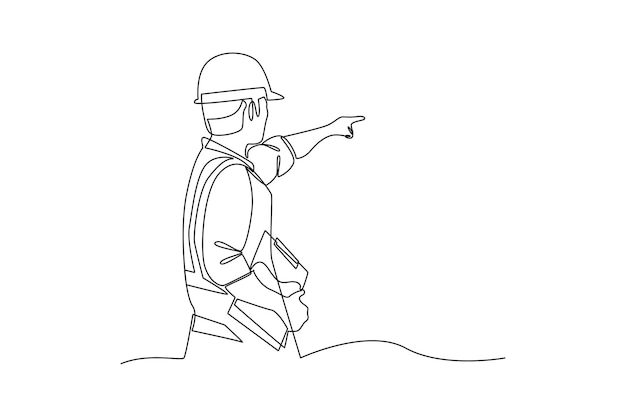 Dibujo continuo de una línea de un jefe que está comprobando su área de minería Mujer cavando y minando para el cofre del tesoro en el túnel subterráneo Vector de diseño de dibujo de línea única