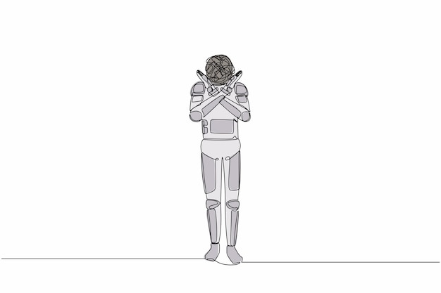 Dibujo continuo de una línea de un joven astronauta con garabates redondos en lugar de ilustración hacia adelante