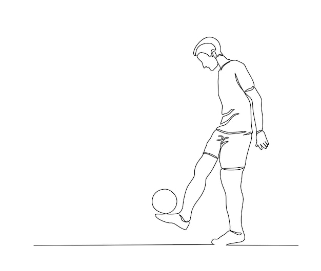 Dibujo continuo de una línea de jugador de fútbol Un joven que juega al jugador de fútbol diseño vectorial de arte de línea simple