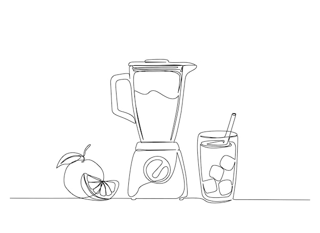 Vector dibujo continuo de una línea de jugo de naranja con cubitos de hielo trazo editable