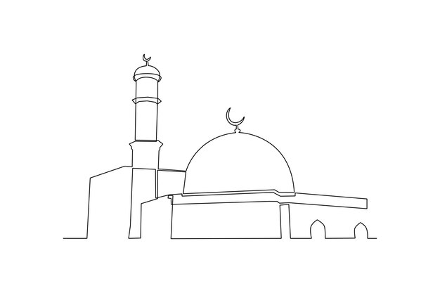Dibujo continuo de una línea Kabaah alharam y concepto de mezquita Ilustración vectorial de Doodle
