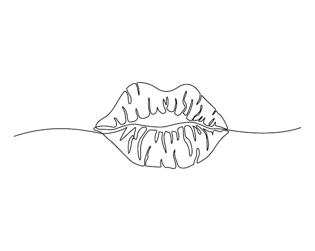 Dibujo continuo de una línea de labios femeninos