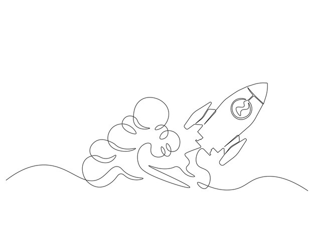 Dibujo continuo de una línea del lanzamiento de una nave cohete Ilustración de un dibujo continuo del concepto de una nave espacial Arte de línea continua Esbozo editable