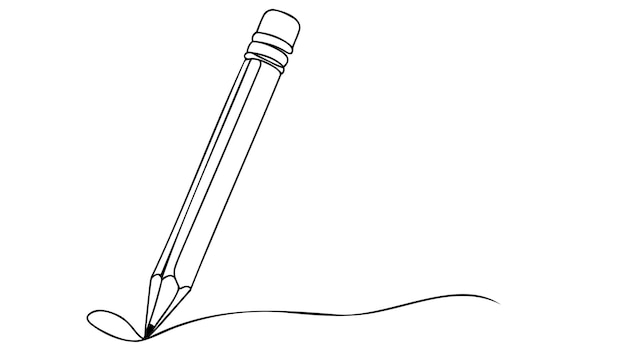 Dibujo continuo de una línea con lápiz de madera para escribir en papel Concepto de minimalismo dibujado a mano de vuelta a la escuela
