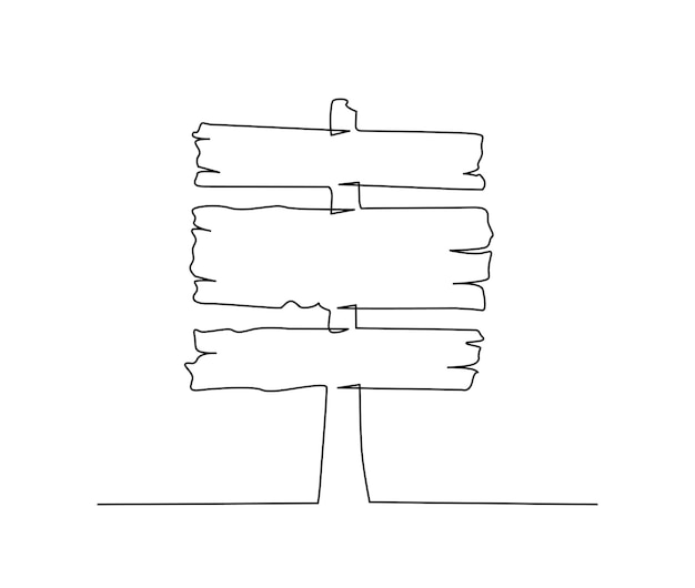 Dibujo continuo de una línea del letrero de dirección de la carretera Información del tablero de letrero de madera texturizada ilustración vectorial dibujada a mano