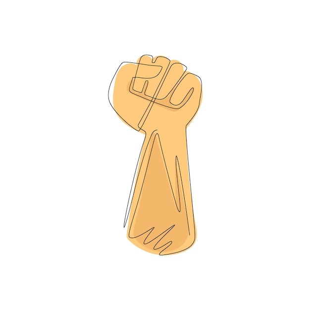 Dibujo continuo de una línea levantado fuerte icono de puño cerrado protesta proletaria Mejor logotipo de luchador