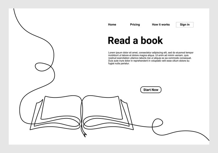 Vector dibujo continuo de una línea libro abierto con páginas voladoras
